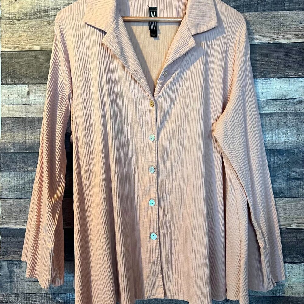 Marla Wynne Womens Textured Crepe Button Up Collared Blouse 1X Mauve Lagenlook